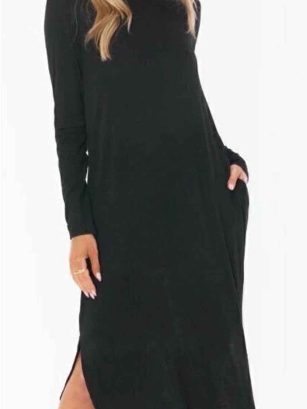Show Me Your MuMu Black Long Sleeve Midi Dress with Side Slit